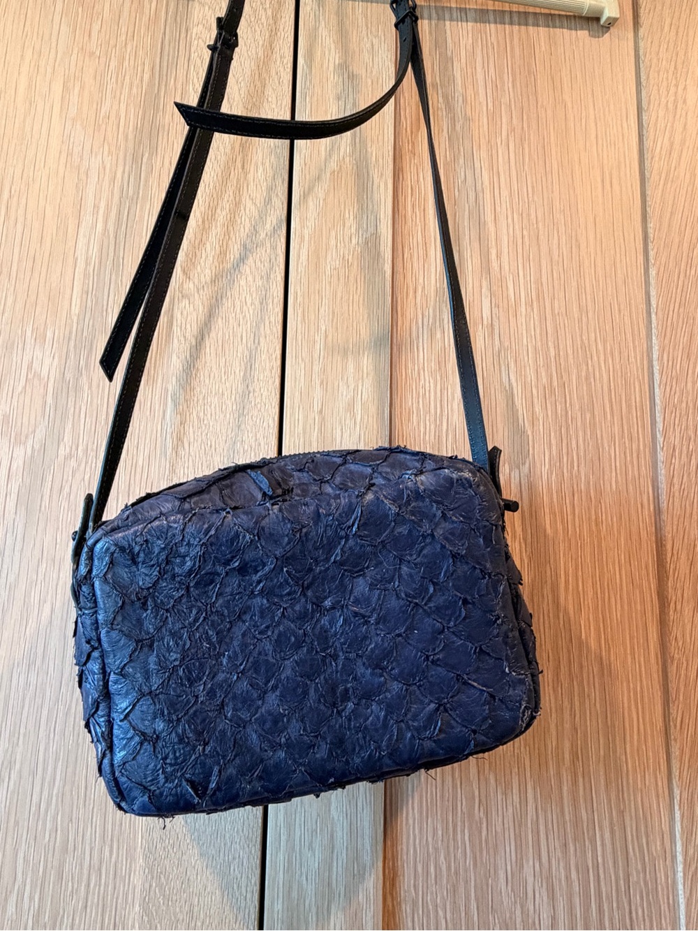 Vintage Fish Leather Navy Crossbody Purse
